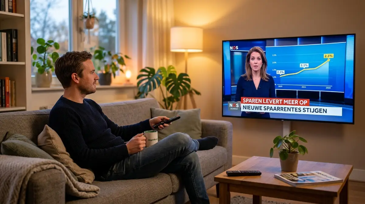 Illustratie van een man die het journaal kijkt