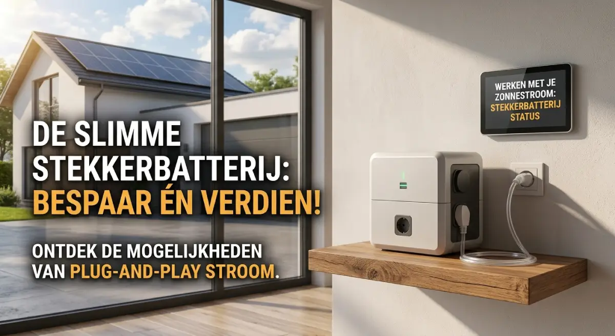 Illustratie van een huis met zonnepaneel en een stekkerbatterij in een zonnige tuin