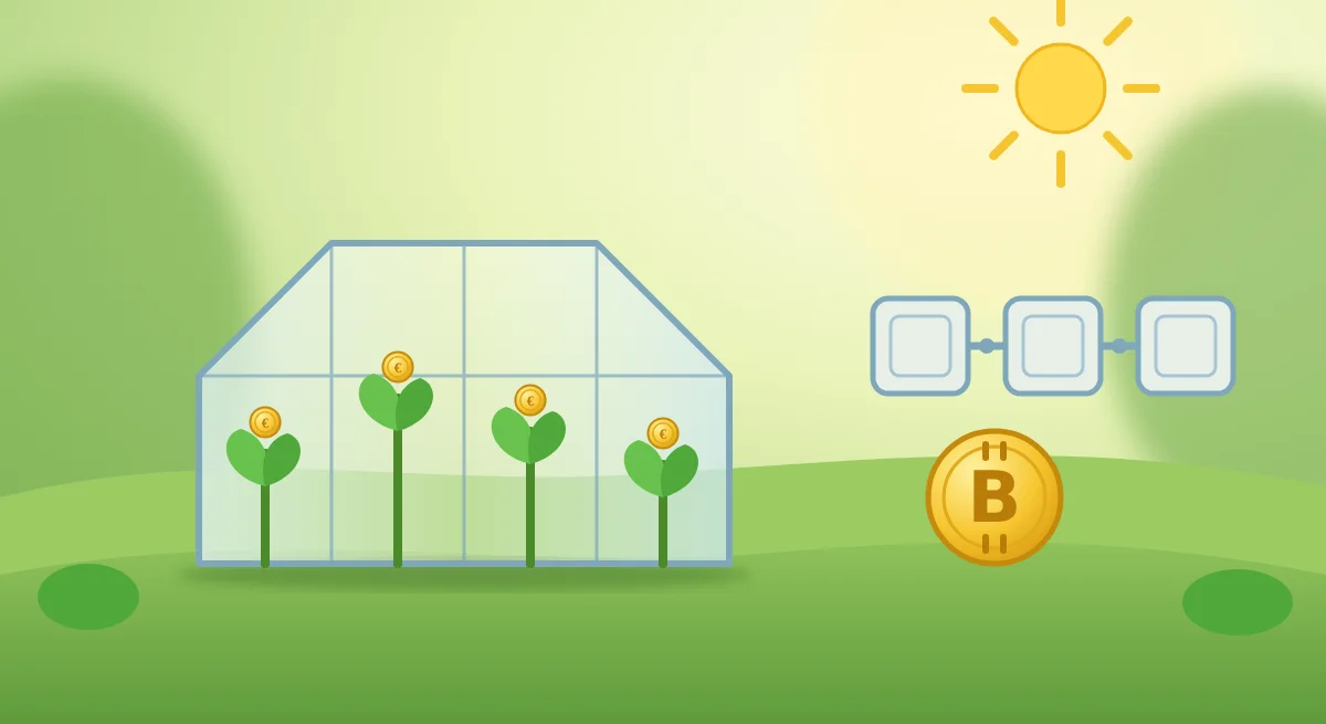 Kas met muntplanten, een blokketen en een bitcoinmunt